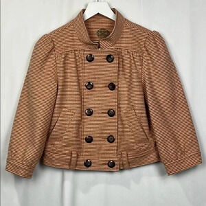 Idra Womens Jacket Apricot/Cream 4 Houndstooth Check Front Zip Pockets Short New